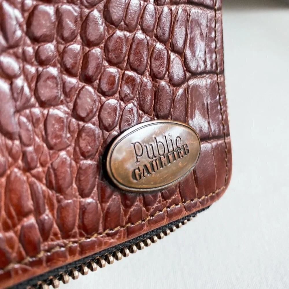 Vintage Jean Paul Goulthier Croc Skin Embossed Brown Zip Around Square Wallet
